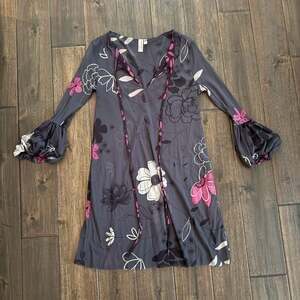 Sweet Pea by Stacy Frati Floral Mesh Bell Sleeve Dress Size M